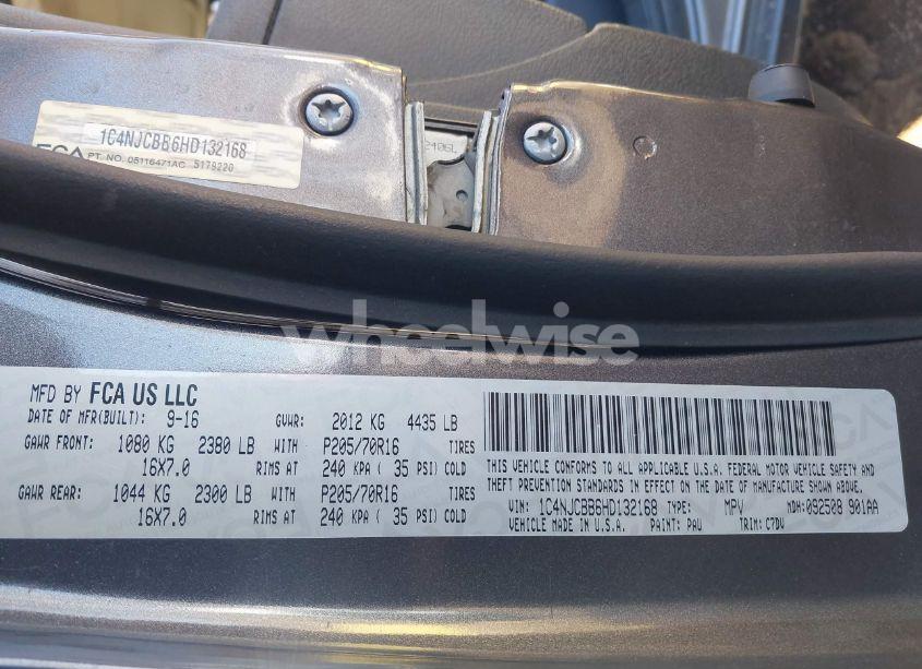 Photo 9 of 2017 Jeep Compass SPORT FWD (VIN 1C4NJCBB6HD132168)