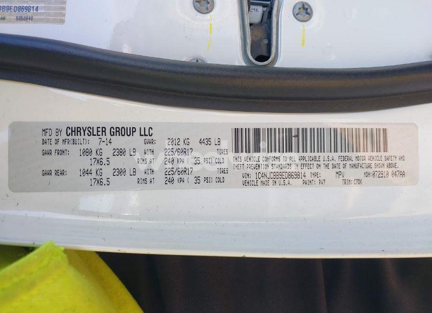 Photo 9 of 2014 Jeep Compass SPORT (VIN 1C4NJCBB9ED869814)