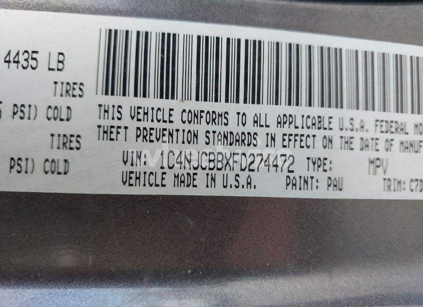 Photo 9 of 2015 Jeep Compass SPORT (VIN 1C4NJCBBXFD274472)