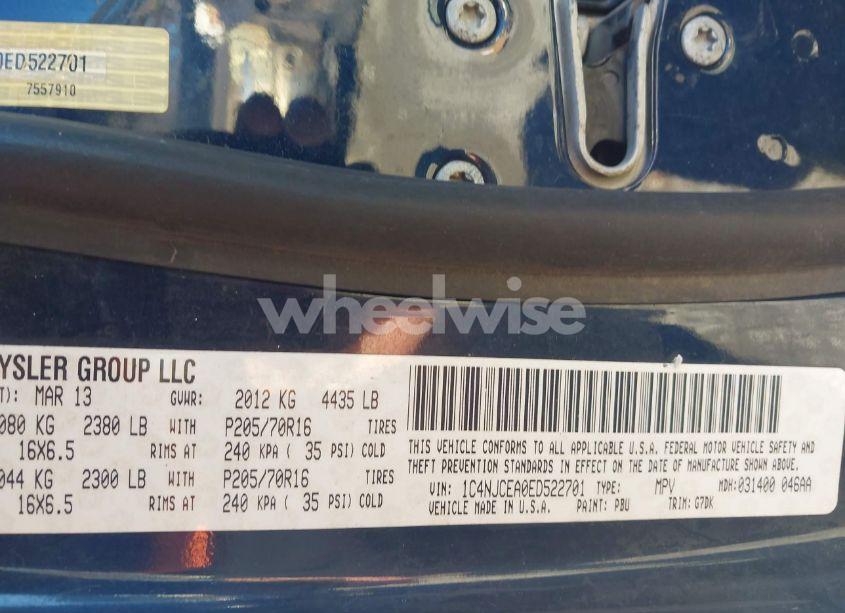 Photo 9 of 2014 Jeep Compass LATITUDE (VIN 1C4NJCEA0ED522701)