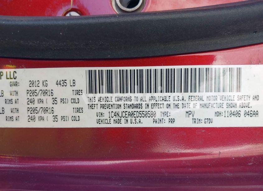 Photo 9 of 2014 Jeep Compass LATITUDE (VIN 1C4NJCEA0ED550580)