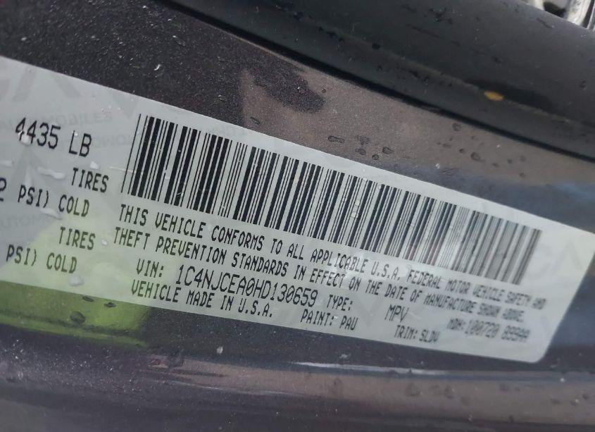 Photo 9 of 2017 Jeep Compass HIGH ALTITUDE FWD (VIN 1C4NJCEA0HD130659)