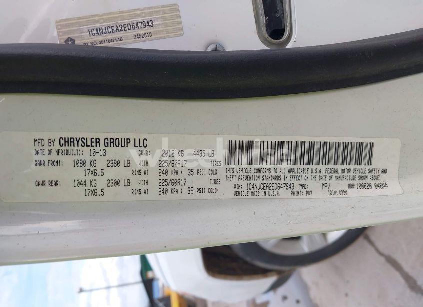 Photo 9 of 2014 Jeep Compass LATITUDE (VIN 1C4NJCEA2ED647943)