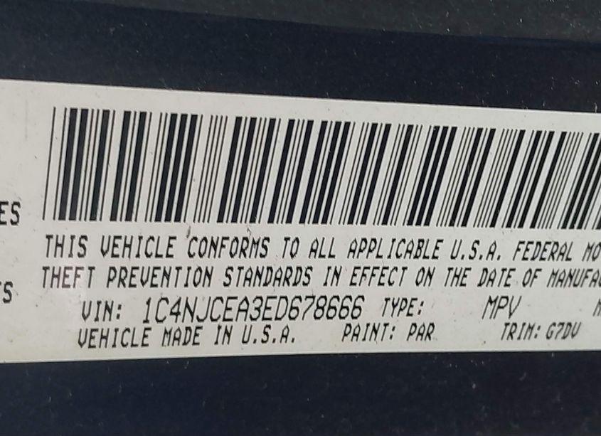 Photo 9 of 2014 Jeep Compass LATITUDE (VIN 1C4NJCEA3ED678666)