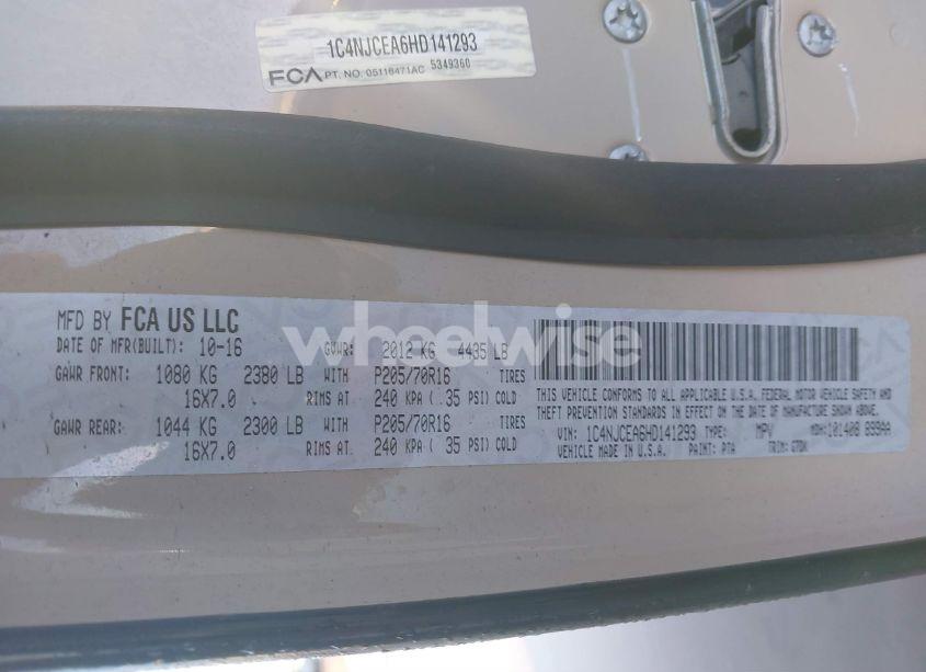 Photo 9 of 2017 Jeep Compass LATITUDE FWD (VIN 1C4NJCEA6HD141293)