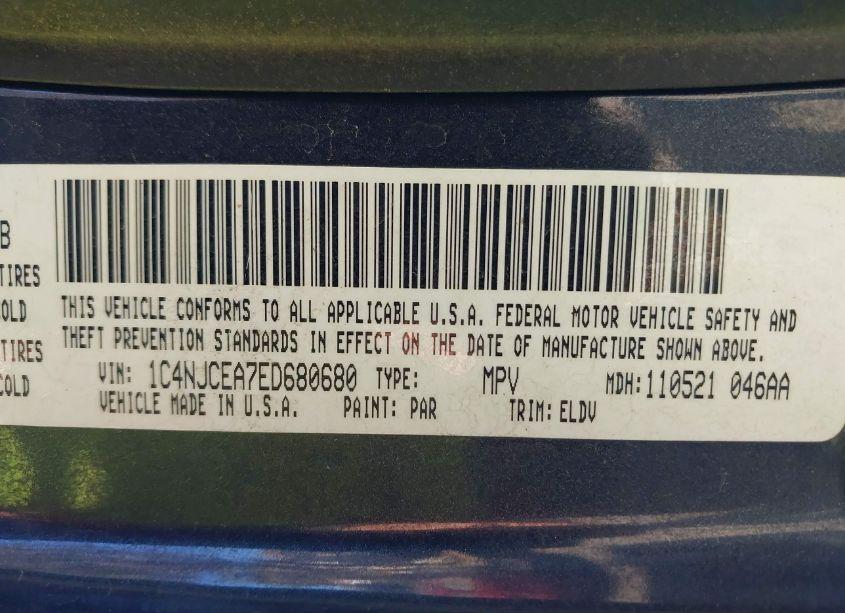Photo 9 of 2014 Jeep Compass HIGH ALTITUDE (VIN 1C4NJCEA7ED680680)