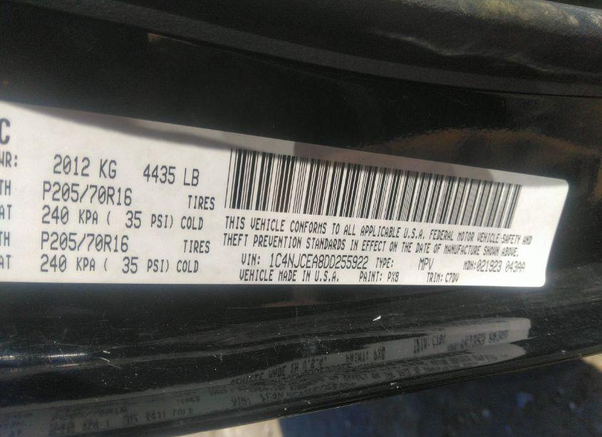 Photo 9 of 2013 Jeep Compass LATITUDE (VIN 1C4NJCEA8DD255922)