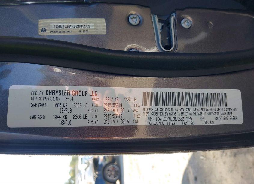 Photo 9 of 2014 Jeep Compass HIGH ALTITUDE (VIN 1C4NJCEA8ED888552)