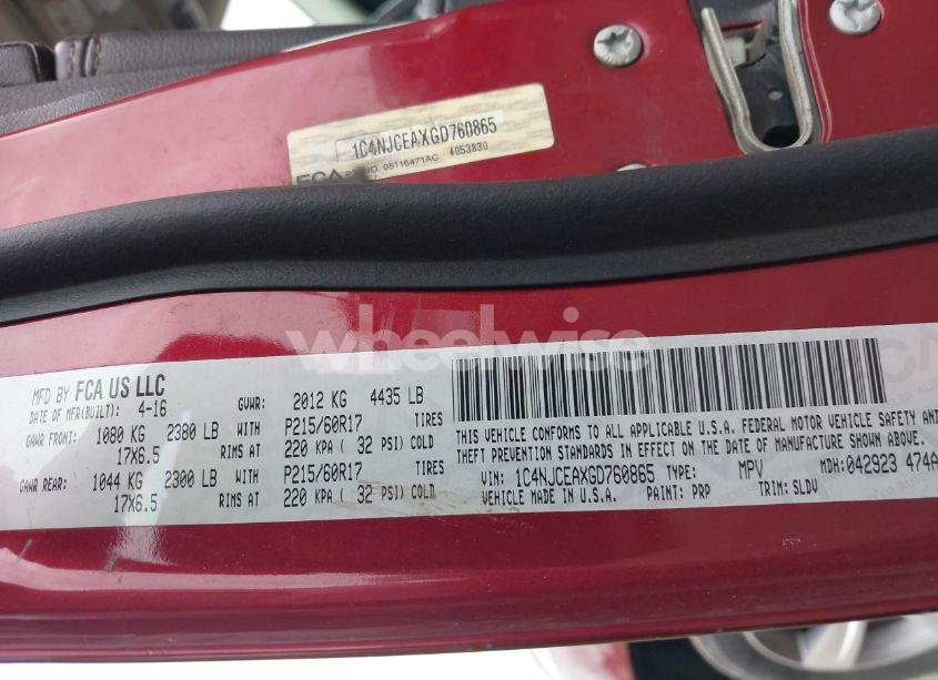 Photo 9 of 2016 Jeep Compass HIGH ALTITUDE EDITION (VIN 1C4NJCEAXGD760865)