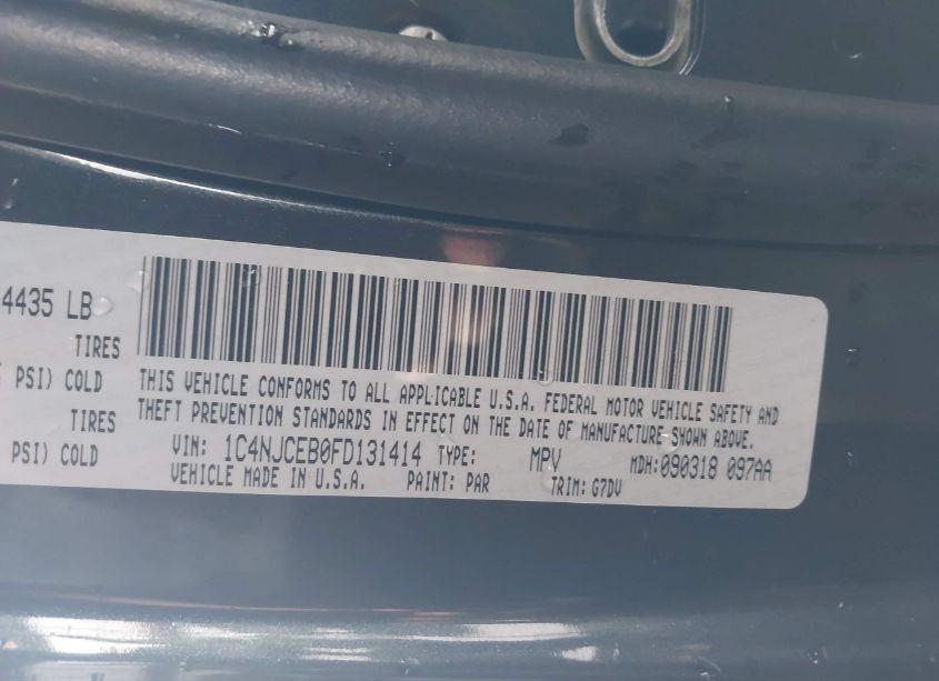 Photo 9 of 2015 Jeep Compass LATITUDE (VIN 1C4NJCEB0FD131414)