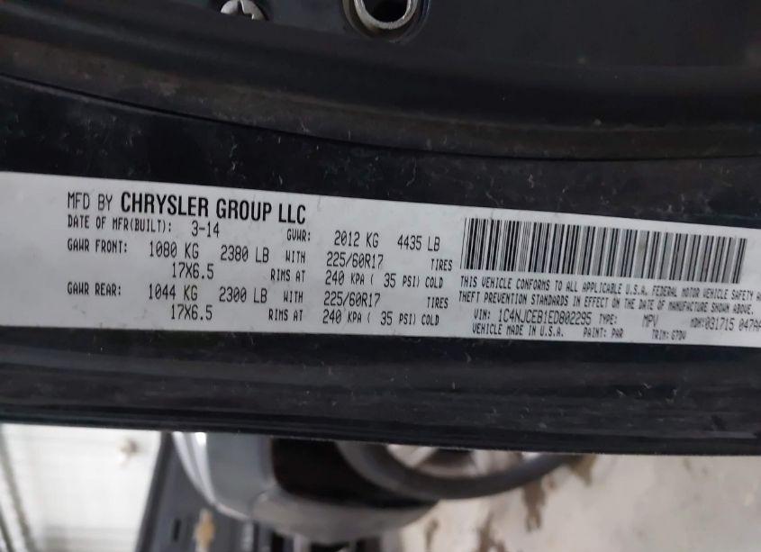 Photo 9 of 2014 Jeep Compass LATITUDE (VIN 1C4NJCEB1ED802295)