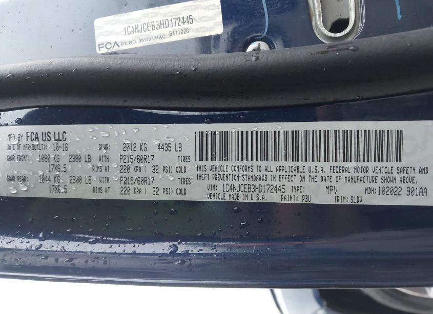 Photo 9 of 2017 Jeep Compass HIGH ALTITUDE FWD (VIN 1C4NJCEB3HD172445)