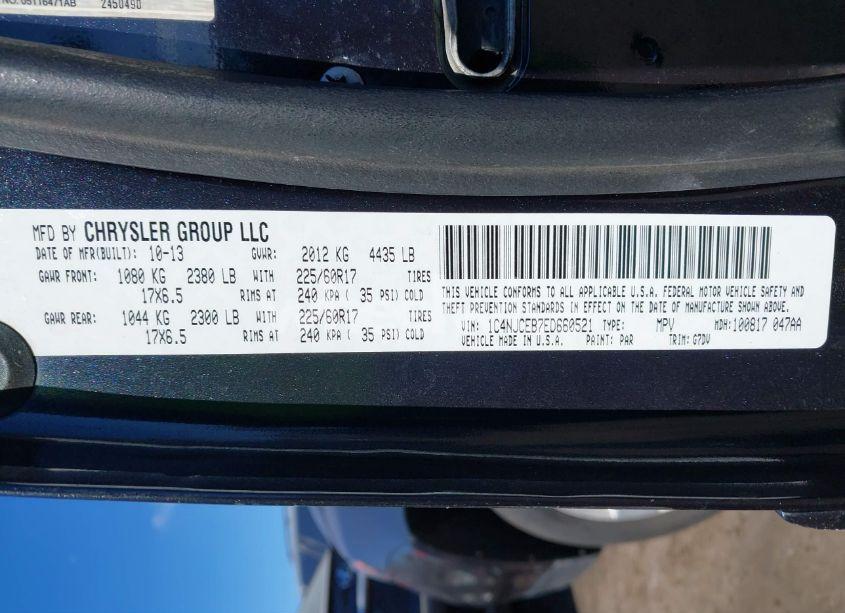 Photo 9 of 2014 Jeep Compass LATITUDE (VIN 1C4NJCEB7ED660521)