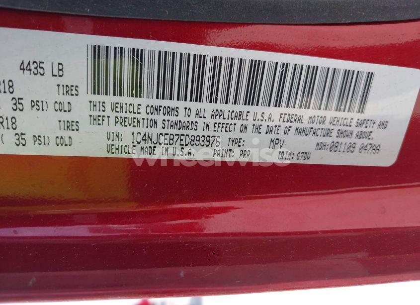 Photo 9 of 2014 Jeep Compass LATITUDE (VIN 1C4NJCEB7ED893976)