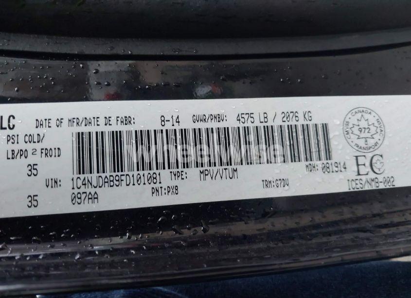 Photo 9 of 2015 Jeep Compass SPORT/NORTH (VIN 1C4NJDAB9FD101081)