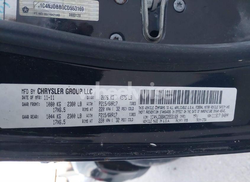 Photo 9 of 2012 Jeep Compass SPORT (VIN 1C4NJDBB0CD553169)