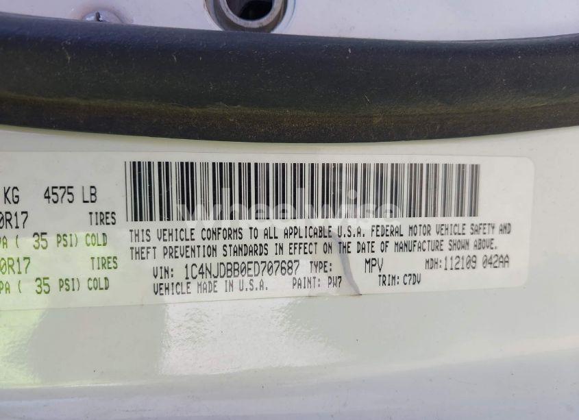 Photo 9 of 2014 Jeep Compass SPORT (VIN 1C4NJDBB0ED707687)