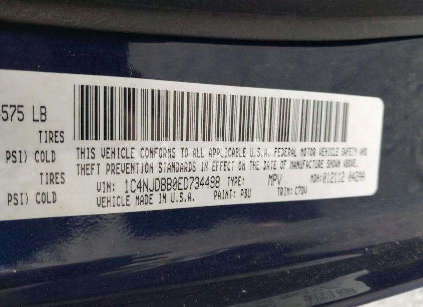 Photo 9 of 2014 Jeep Compass SPORT (VIN 1C4NJDBB0ED734498)