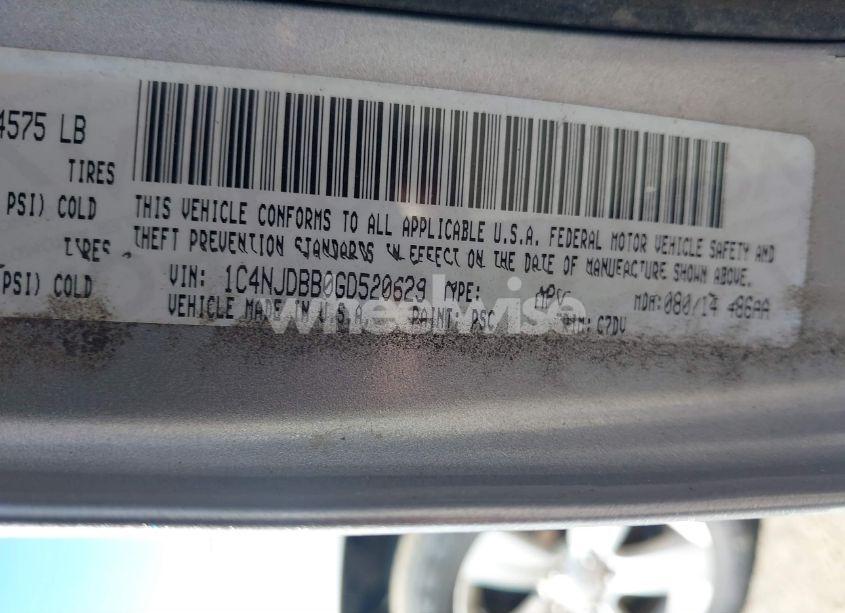 Photo 9 of 2016 Jeep Compass SPORT (VIN 1C4NJDBB0GD520629)