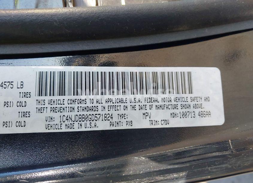 Photo 9 of 2016 Jeep Compass SPORT (VIN 1C4NJDBB0GD571824)