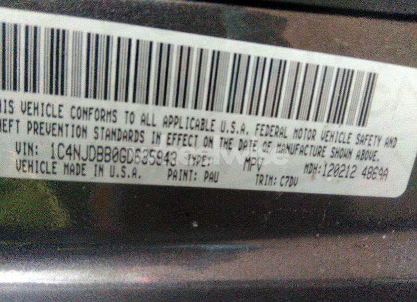 Photo 9 of 2016 Jeep Compass SPORT (VIN 1C4NJDBB0GD635943)