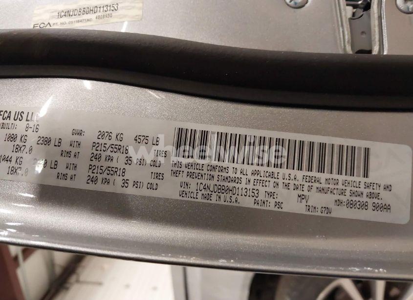 Photo 9 of 2017 Jeep Compass SPORT SE 4X4 (VIN 1C4NJDBB0HD113153)