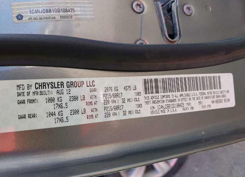 Photo 9 of 2013 Jeep Compass SPORT (VIN 1C4NJDBB1DD108425)