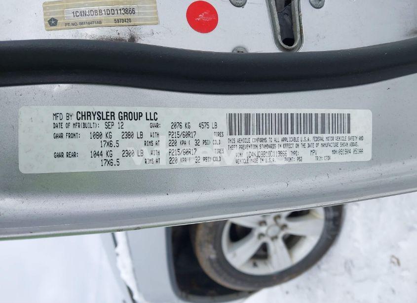 Photo 9 of 2013 Jeep Compass SPORT (VIN 1C4NJDBB1DD113866)