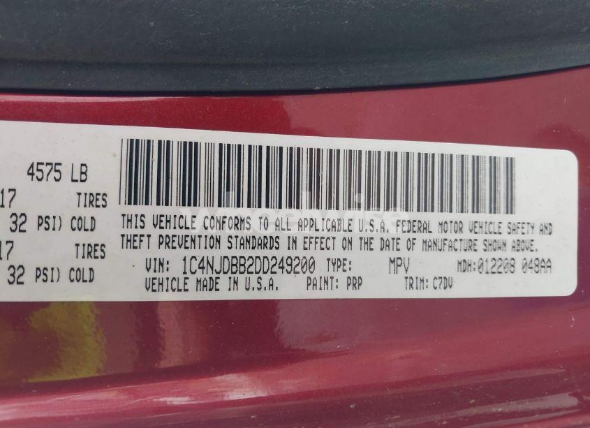 Photo 9 of 2013 Jeep Compass SPORT (VIN 1C4NJDBB2DD249200)