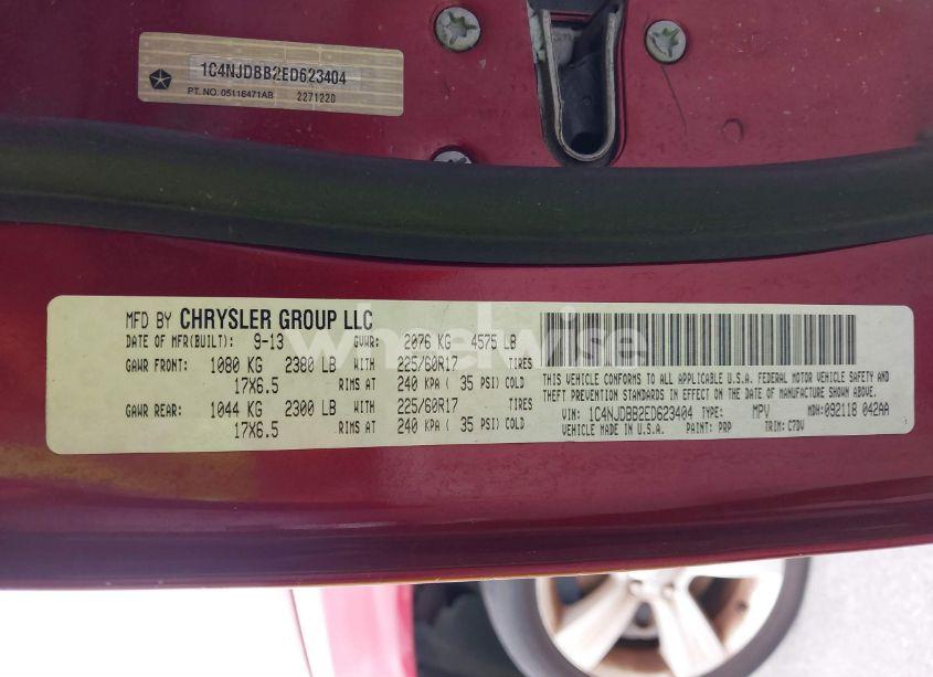 Photo 9 of 2014 Jeep Compass SPORT (VIN 1C4NJDBB2ED623404)