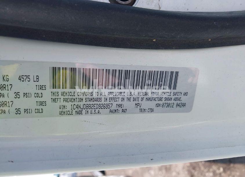 Photo 9 of 2014 Jeep Compass SPORT (VIN 1C4NJDBB2ED926957)