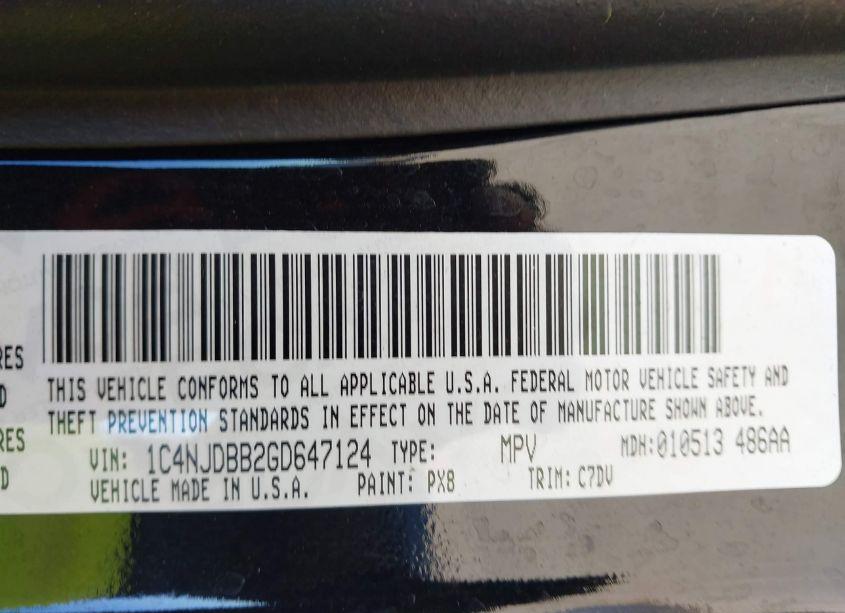 Photo 9 of 2016 Jeep Compass SPORT (VIN 1C4NJDBB2GD647124)