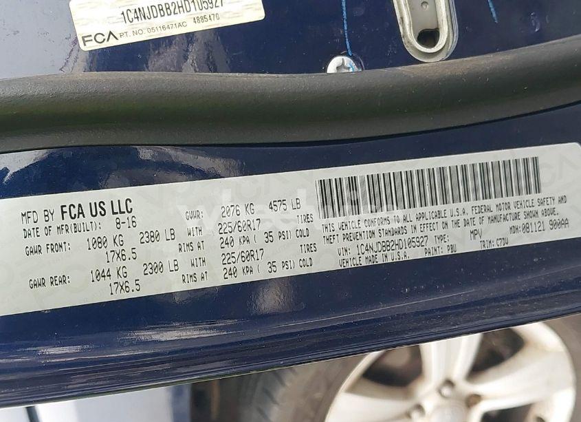 Photo 9 of 2017 Jeep Compass SPORT 4X4 (VIN 1C4NJDBB2HD105927)