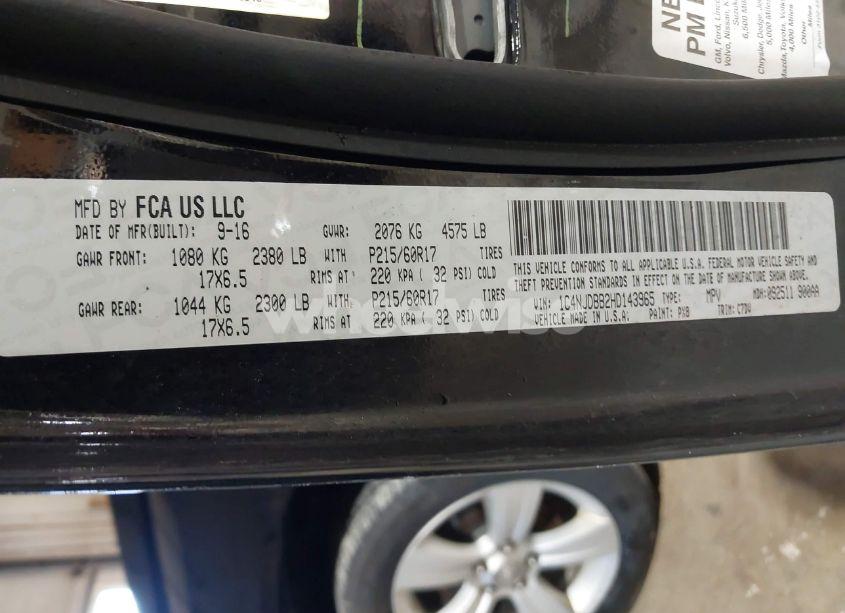 Photo 9 of 2017 Jeep Compass SPORT 4X4 (VIN 1C4NJDBB2HD143965)