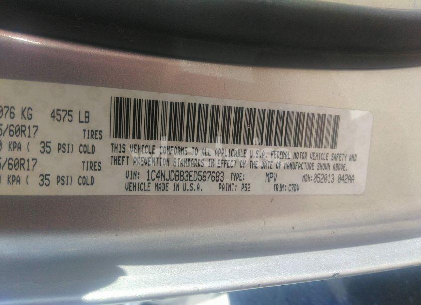 Photo 9 of 2014 Jeep Compass SPORT (VIN 1C4NJDBB3ED567683)