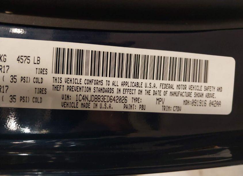 Photo 9 of 2014 Jeep Compass SPORT (VIN 1C4NJDBB3ED642026)