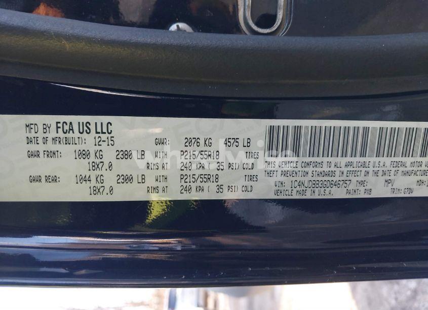 Photo 9 of 2016 Jeep Compass SPORT SE (VIN 1C4NJDBB3GD646757)