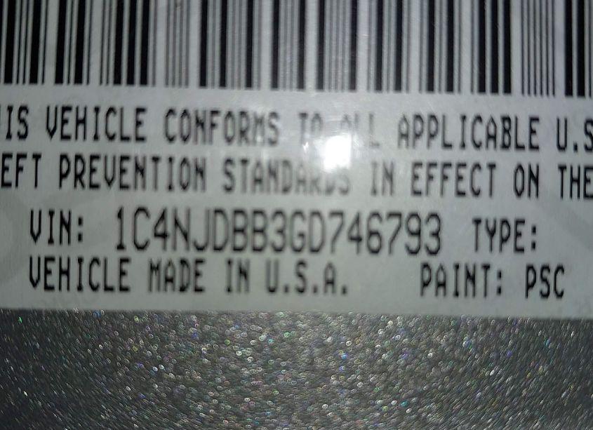 Photo 9 of 2016 Jeep Compass SPORT (VIN 1C4NJDBB3GD746793)