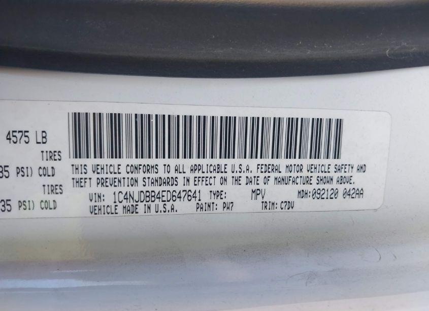 Photo 9 of 2014 Jeep Compass SPORT (VIN 1C4NJDBB4ED647641)