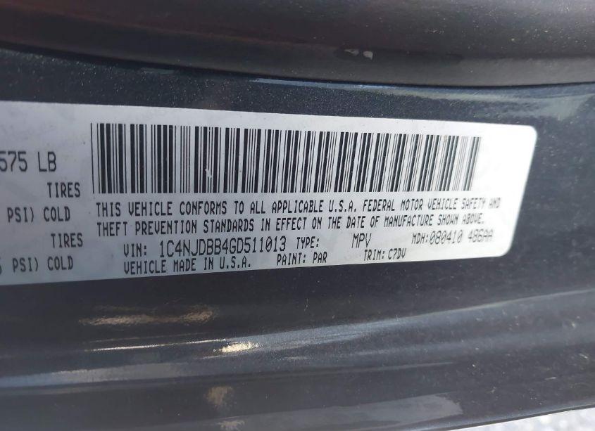 Photo 9 of 2016 Jeep Compass SPORT (VIN 1C4NJDBB4GD511013)