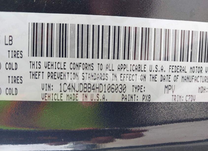 Photo 9 of 2017 Jeep Compass SPORT 4X4 (VIN 1C4NJDBB4HD106030)