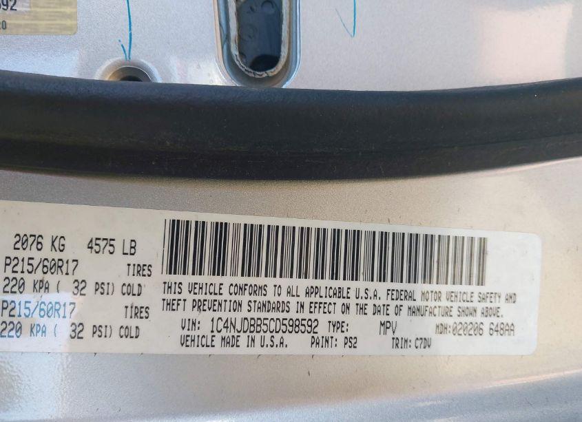 Photo 9 of 2012 Jeep Compass SPORT (VIN 1C4NJDBB5CD598592)