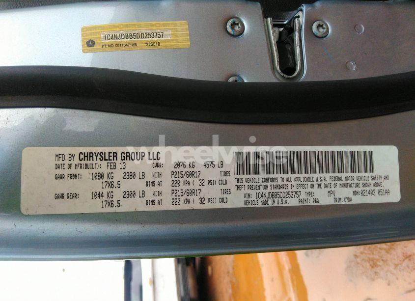 Photo 9 of 2013 Jeep Compass SPORT (VIN 1C4NJDBB5DD253757)