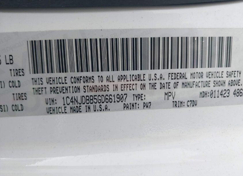 Photo 9 of 2016 Jeep Compass SPORT (VIN 1C4NJDBB5GD661907)