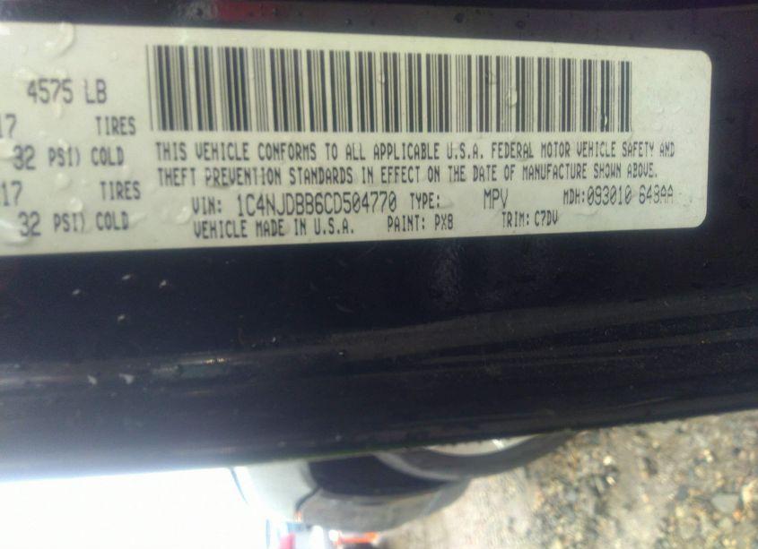Photo 9 of 2012 Jeep Compass SPORT (VIN 1C4NJDBB6CD504770)
