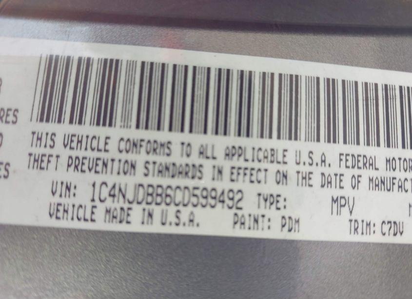 Photo 9 of 2012 Jeep Compass SPORT (VIN 1C4NJDBB6CD599492)