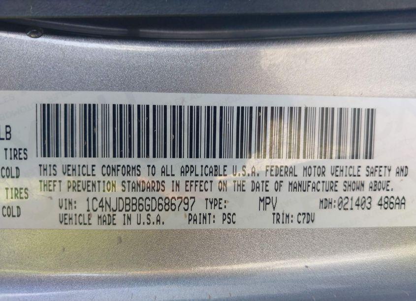 Photo 8 of 2016 Jeep Compass SPORT (VIN 1C4NJDBB6GD686797)