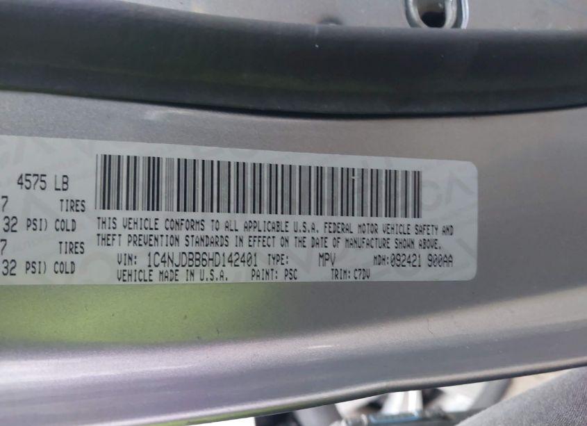 Photo 9 of 2017 Jeep Compass SPORT 4X4 (VIN 1C4NJDBB6HD142401)