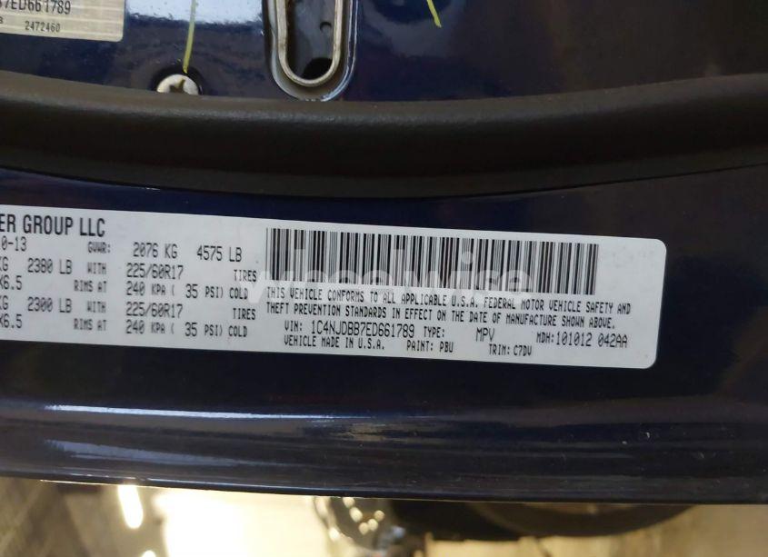 Photo 9 of 2014 Jeep Compass SPORT (VIN 1C4NJDBB7ED661789)