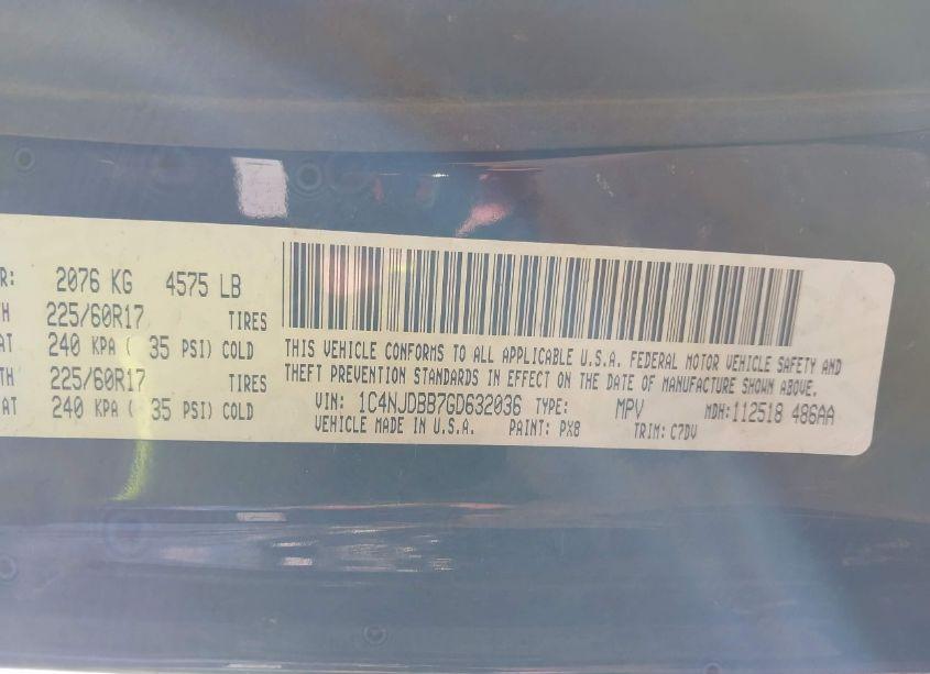 Photo 9 of 2016 Jeep Compass SPORT (VIN 1C4NJDBB7GD632036)